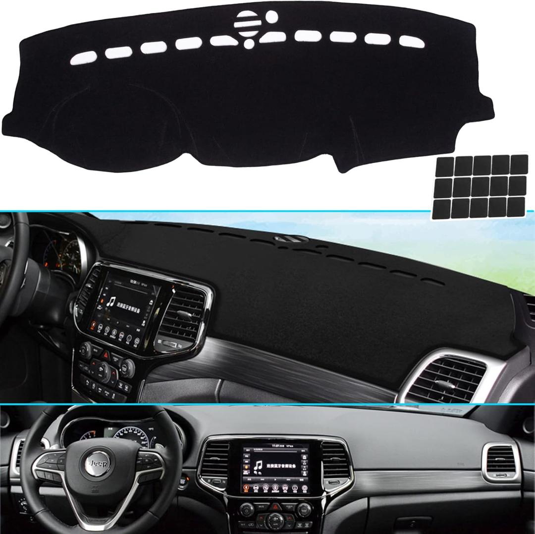 KEYOOG Dashboard Cover Dash Mat Fit for Je-ep Grand Cherokee 2021-2011 (WK2 Body Code,W/o HUD Models,Not Fit Grand Cherokee L),Car Dash Board Mat Anti-Glare Carpet,Non-Slip Pad (Black)