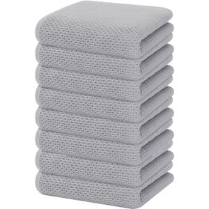 Homaxy 100% Cotton Waffle Weave Kitchen Dish Towels, Ultra Soft Absorbent Quick Drying Cleaning Towel, 13 x 28 Inches, 8-Pack, Light Gray