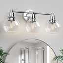 3 Lights Bathroom Vanity Light Fixtures Chrome, Bathroom Lights Over Mirror, Industrial and Farmhouse 3 Light Wall Sconce, Polished Chrome Globe Vanity Lighting Fixtures