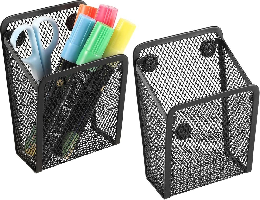 Magnetic Pencil Holder,Mesh Stainless Steel Pen Basket, Metal Writing Utensil Storage Organizer for Whiteboard,Blackboard,Kitchen, Locker, Home, or Office