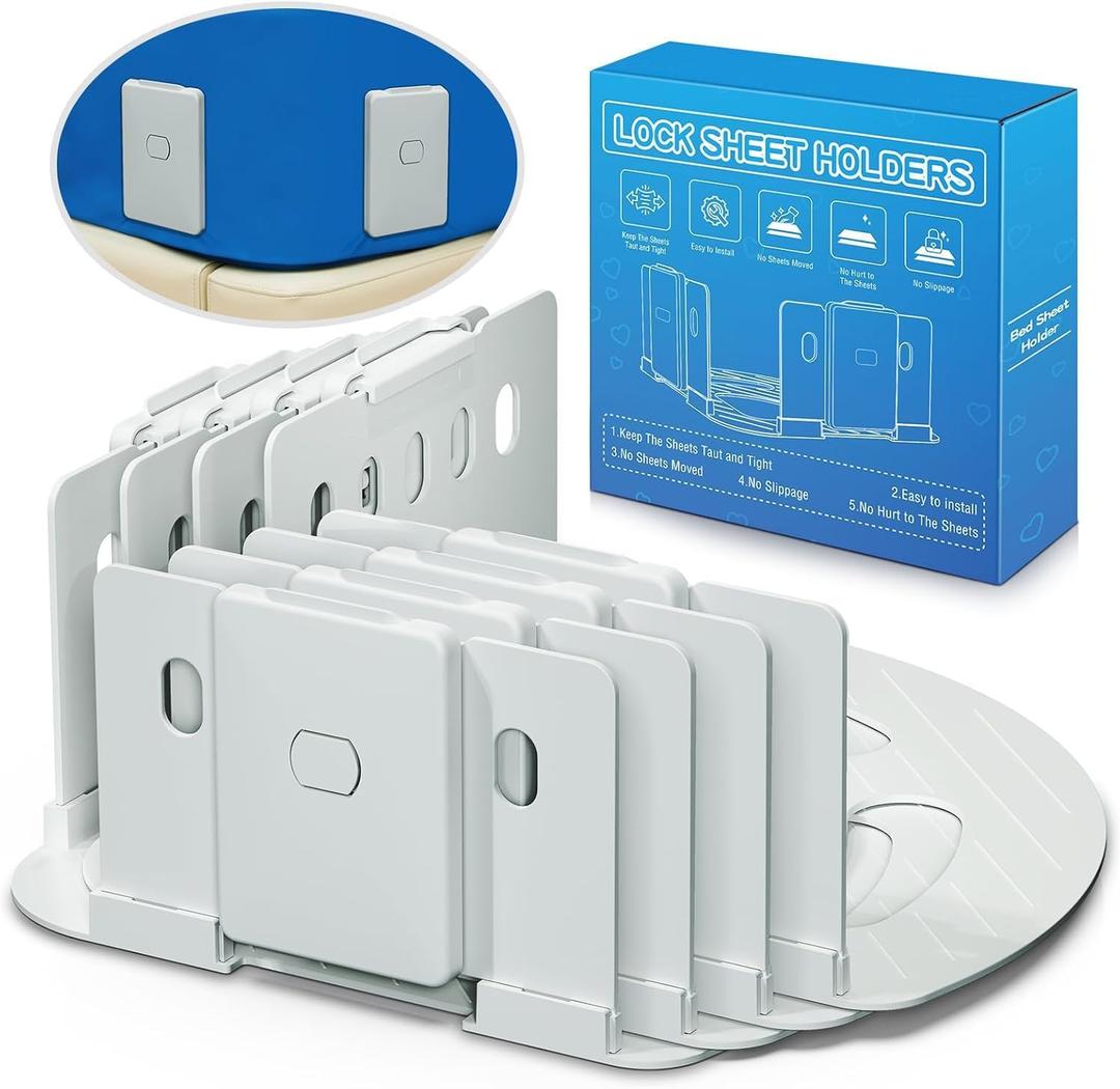 Bed Sheet Holders for Corners, New Upgrade Fitted Sheet Holder Keep Sheets Firm & Tight for Most Mattress/Sheet Sizes, Bed Sheet Straps with Anti Locks, Bed Lock Sheet Holders 4PCS