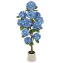 Hollyone 4FT Blue Hydrangea Artificial Flowers Tree Large Real Touch Faux Silk Hydrangea Plants Potted Fake Flower in White Pot for Home Indoor Outdoor Front Porch Garden Entrance Living Room Decor
