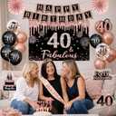 40th Birthday Decorations for Women - 34pcs Black Rose Gold Birthday Party Decor Include Happy 40th Birthday Banner 40 Years Old Crown Sash Backdrop Balloons Cake Topper Hanging Swirls Paper Fans