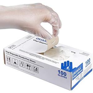 Pack of 2 OKIAAS Disposable Gloves M, Food Safe | Latex-Free and Powder-Free Clear Vinyl Gloves for Cooking, Food Prep, Household Cleaning | Medium,100 Counts/Box