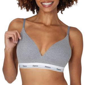 Hanes Women's Originals Full Coverage Contour Wireless Stretch Cotton T-Shirt Bra (Gray, M)