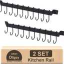 Joben Oligey Utensil Holder, Kitchen Rail With 10 Hooks, Pots and Pans Organizer Hanger, Wall Mounted Wrought Iron Hanging Black 17 Inch for Coffee Mug Rack Cup Hanging, Set of 2