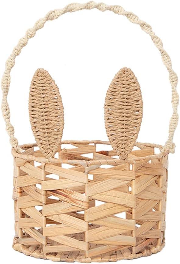 Basket with Handle Kids Cute Bunny Easter Basket Bunny Harvest Flowers Toys Mini Picnic Knitted Birthday Organiser