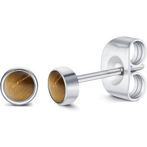 Tiger's Eye Titanium Stud Earrings Hypoallergenic Women's Earrings Suitable for Sensitive Ears Simple & Versatile Accessory