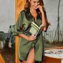 Ekouaer Women's Satin Nightshirt Button Down Sleepshirt Silk 3/4 Sleeve Nightgown Boyfriend Notch Collar Sleepwear S-3XL (XXL)