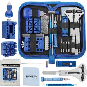 Watch Repair Kit, BYNIIUR Watch Battery Replacement Tool Kit, Watch Repair Tools & Kits, Watch Link Removal Tool Kit Watch Band Tool Set with Carrying Case, Watch Case Opener Spring Bar Tools (Blue)