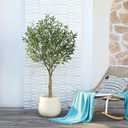 VeriNatural Artificial Olive Tree 5FT - Faux Olive Trees Indoor with 1283 Silk Leaves & 58 Fruits,UV Resistant & Natural Wood Trunk Fake Plant for Outdoor,Living Room,Patio,Home Decor,VN157