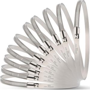 OURU Large Hose Clamps, 10 Pack 10 Inch Stainless Steel Hose Clamps Adjustable from 9-1/4"-10"/235-254mm, Metal Worm Gear Duct Clamp for Radiator, Dryer Vent Hose, Fuel Line, Automotive