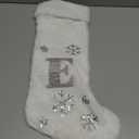 DIYASY White Christmas Stockings with Letters, 18 Inch Large Faux Fur Xmas Stockings with Silver Initials Personalized Christmas Stocking for Fireplace Holiday Home Party Decoration (Letter E)