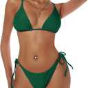 ZAFUL Women's Triangle Bikini Floral String Bikini Set Two Piece Swimsuit Bathing Suits (Medium, 1-deep Green)