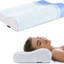 Memory Foam Pillows Neck Pillow for Pain Relief, Ergonomic Cervical Pillow Neck Shoulder Support Bed Pillow for Side Back Stomach Sleeper, Orthopedic Contour Pillow for Sleeping(Blue&White)