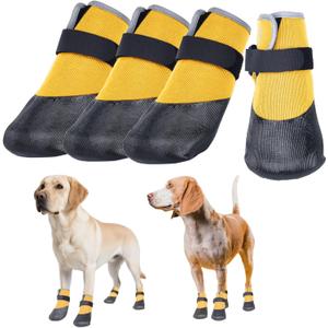 Dog Shoes Lightweight Dog Boots-Breathable Knitted Paw Protector with Adjustable Strap for Hot Pavement, Rain Walking, Hardwood Floors Anti Slip Reduce Noise, Prevent Licking Paws(Yellow,XL)