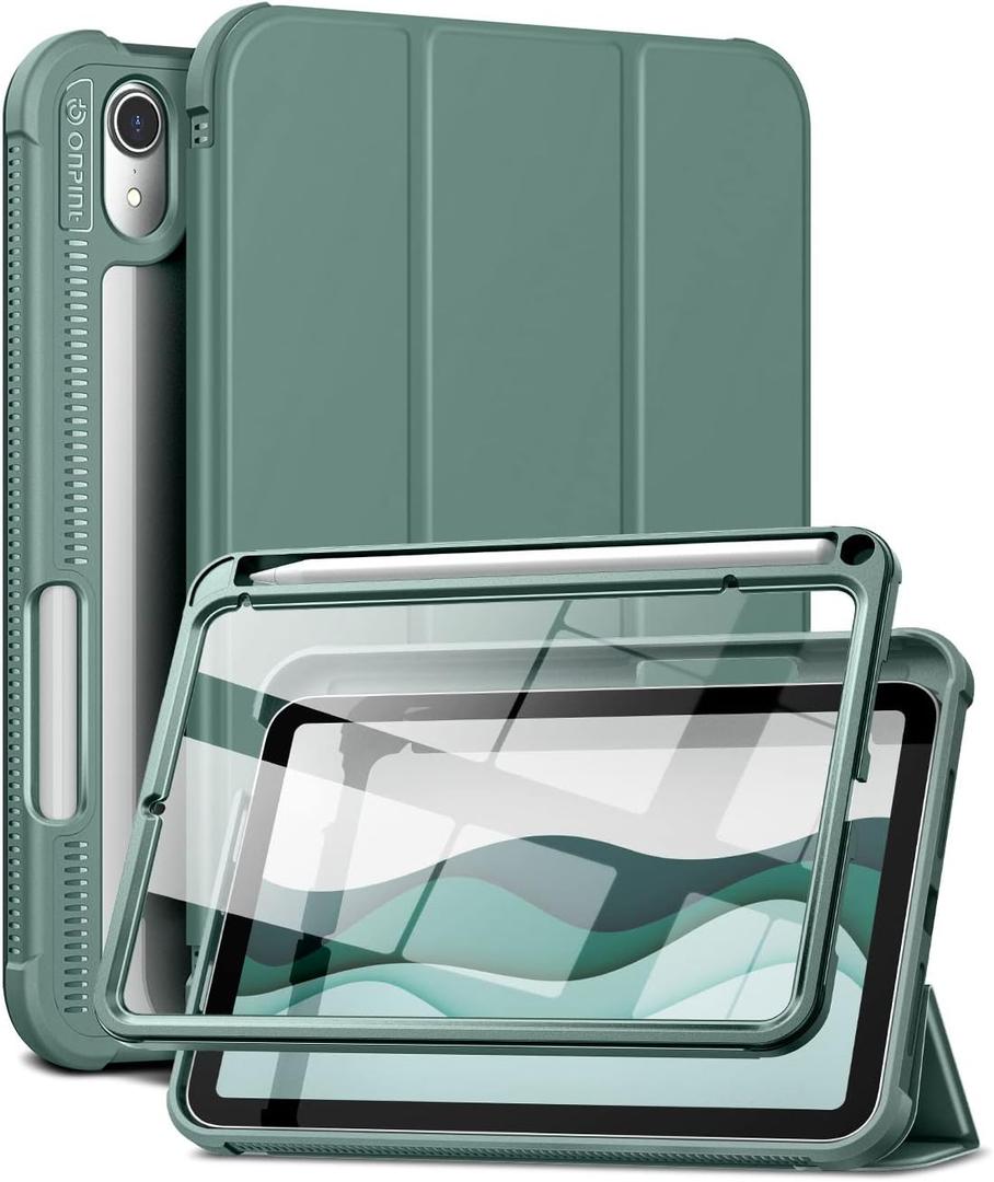 Case for iPad Mini 7 (A17 Pro) 2024 & iPad Mini 6 2021 Case, [Built-in Screen Protector][Auto Sleep/Wake][Pencil Holder] iPad Mini 6th Generation 8.3-inch Soft Leather Flip Cover with Stand, Green