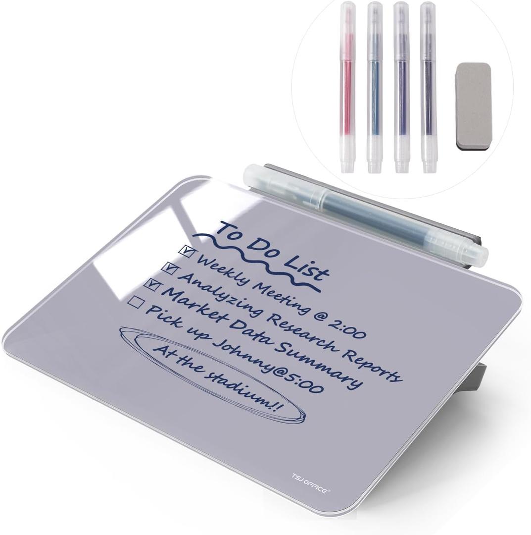 Small Desktop Glass Dry-Erase Whiteboard - 8 X 6 Inches Tabletop Easel Whiteboard with Stand, Desk Board Buddy for Artist, Teacher and Student