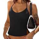 PINKMSTYLE Halter Tops for Women Backless Double Lined Spaghetti Strap Tank Top Going Out Y2K Trendy Sleeveless Camisole (Small, Black)