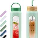 WINSA 24 oz Glass Water Bottle, Glass Tumbler with Straw, Reusable Drinking Bottles with 2 Lids-Handle Lid&Bamboo Straw Lid, Silicone Sleeve, for Sports, Home,1 Pack-Mustard