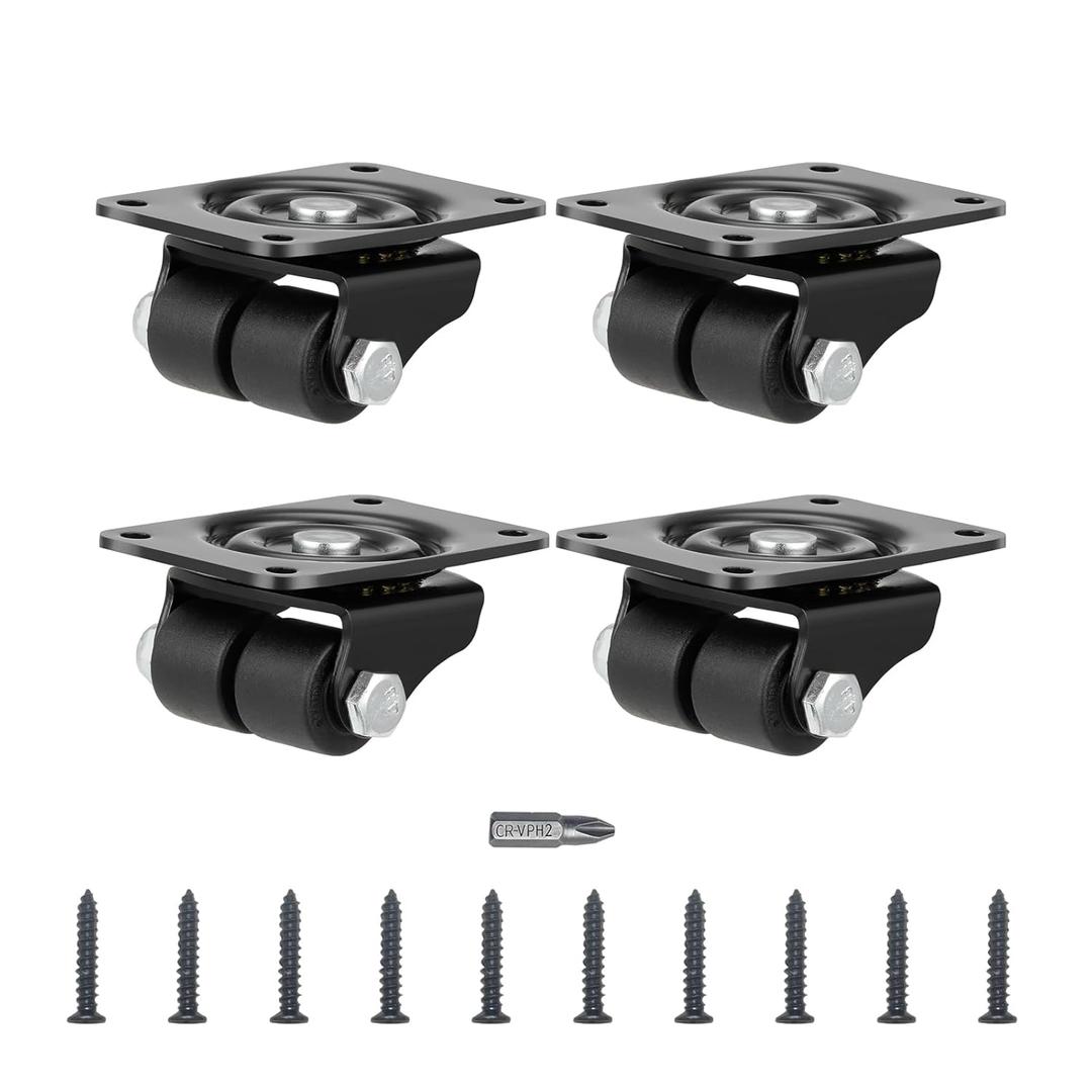 Heavy Duty Casters Set of Plate Casters 4 Low Profile Caster 1 Inch Caster Wheels for Furniture Casters 1100 Lbs Capacity for Bed Workbench Black Nylon