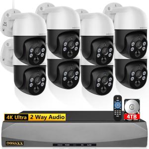 Auto-Track 4K 2-Way Audio PTZ PoE Outdoor Wired Security Cameras System Home Wired Cameras Video Surveillance DVR Kit with 4TB Hard Drive