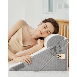 YIHATA Bed Wedge Pillow for Sleeping, Memory Foam Wedge Pillow Set for Post Surgery 12 Inch Adjustable Triangle Pillow Wedge with Washable Cover for Legs, Back Pain, Snoring, Alleviate Acid Reflux