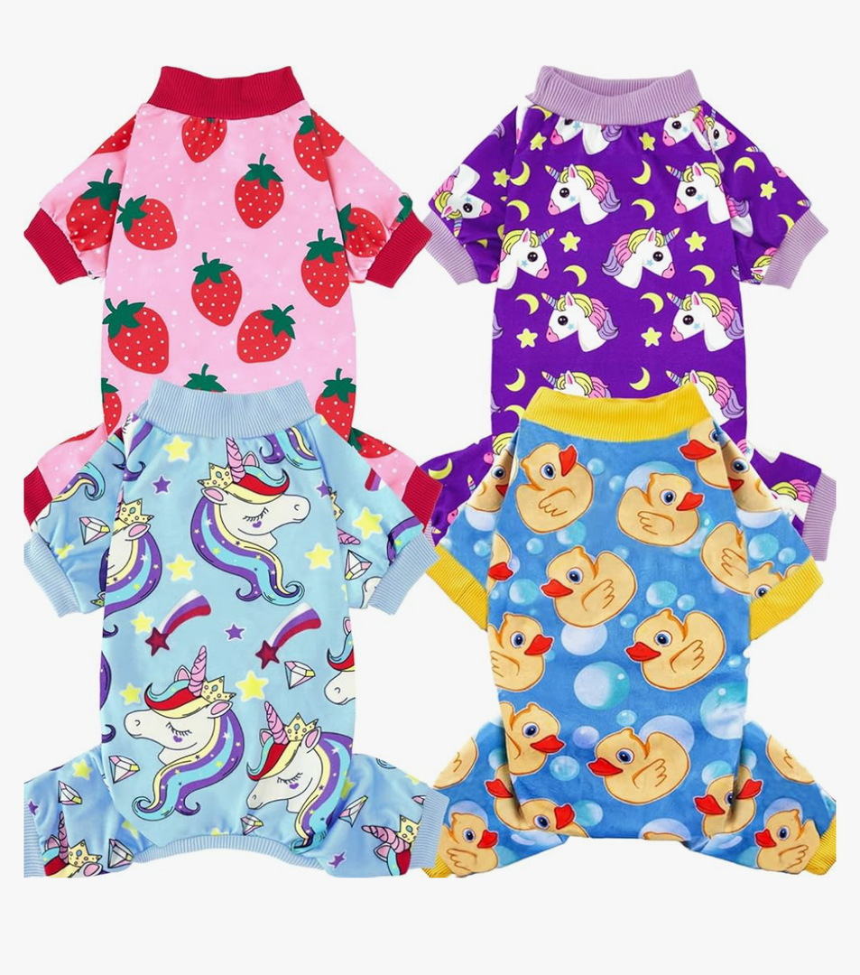 XPUDAC 4 Pack Dog Pajamas for Small Dogs Cats Plaid Dog Clothes Puppy Onesies Pet Christmas Pajamas Puppy Jumpsuits Pet Pjs Shirt Apparel