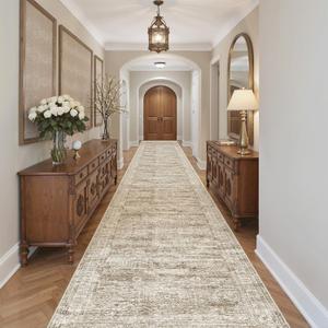 Soalmost 3x20 Hallway Runner Rug - Extra Long Carpet Runners for Hallways 20ft Non Slip Stain Resistant Rugs Runner for Living Room Bedroom 20 Feet Floor Carpet for Kitchen, Brown