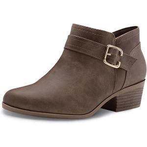 Athlefit Women's Chunky Low Heel Ankle Boots Classic Pointed Toe Side Zipper Booties (9, Taupe)