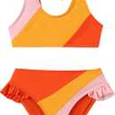 Toddler Girls Swimsuit Color Block Swimwear Kids Two Piece Bathing Suits Bowknot Beach Bikini Set (7-8 Years, Orange+yellow)