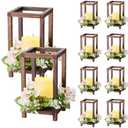 VEVOR 10 Set/30 Pcs Wooden Wedding Lantern Centerpiece, Includes 10 Wooden Lantern Candle Holder 10 Flameless LED Candle 10 Champagne Flower Wreath for Wedding Table Party Farmhouse Decor, Brown