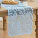 Artoid Mode Blue Lace Jacquard Dahlia Spring Table Runner, Seasonal Summer Flower Kitchen Dining Table Decoration for Home Party Decor 13x72 Inch