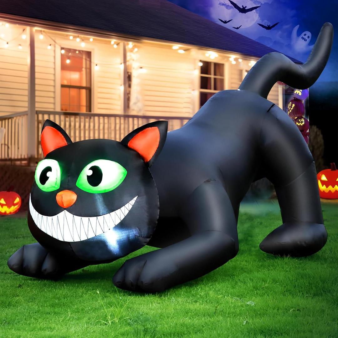 FunFanso 7 FT Halloween Inflatables Black Cat Outdoor Decorations, Blow Up Yard Decorations Built-in Bright LEDs for Indoor Party Garden Lawn Decor, Easy Installation Festival Halloween Party Decor