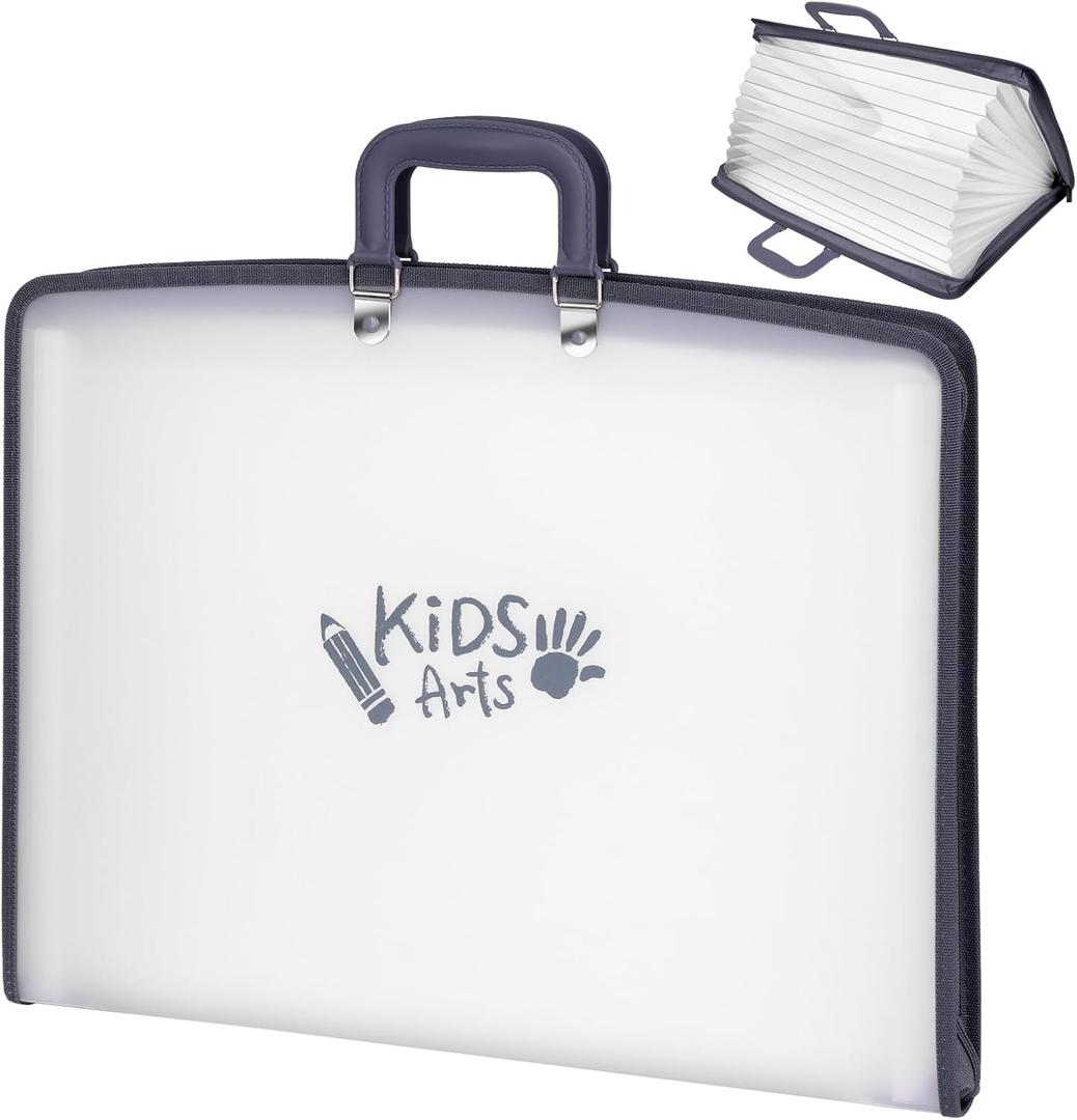 11x17 Kids Art Portfolio - Accordian File Organizer with 13 Pockets, Art Portfolio for Kids with Handle and Zipper Closure - Oxford Cloth, Frosted Translucent Artwork Folder for Children - 1 Pack