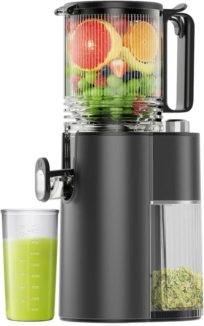 EanOruus Cold Press Juicer, 5.8" Wide Feed Chute Juice Extractor Machine with 400W, High Juice Yield, Slow Masticating Juicer for Whole Vegetables & Fruits, Black Gray
