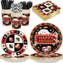 Casino Party Supplies for Girls Boys Kids Las Vegas Themed Happy Birthday Party Decorations Poker Paper Plates Napkin Cups Forks Knives Straw Tableware for 24 Guests