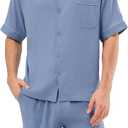 DAVID ARCHY Mens Pajamas Set Short Sleeve Summer Loungewear Soft Lightweight 2 Piece Pj Shorts Set with Pockets (Medium, Dusky Blue)