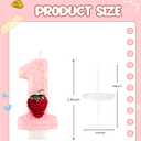 Birthday Candles for Cake, Pink Number Candles, Cake Candles with Greeting Card for Birthday Party Wedding Anniversary Celebrations (Strawberry 1 Candle)