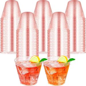 9oz Red Glitter Cups Disposable Wine Glasses Fancy Party Cups Clear Plastic Tumblers for Dessert, Drinking, Wedding, Party & Cocktail (100)