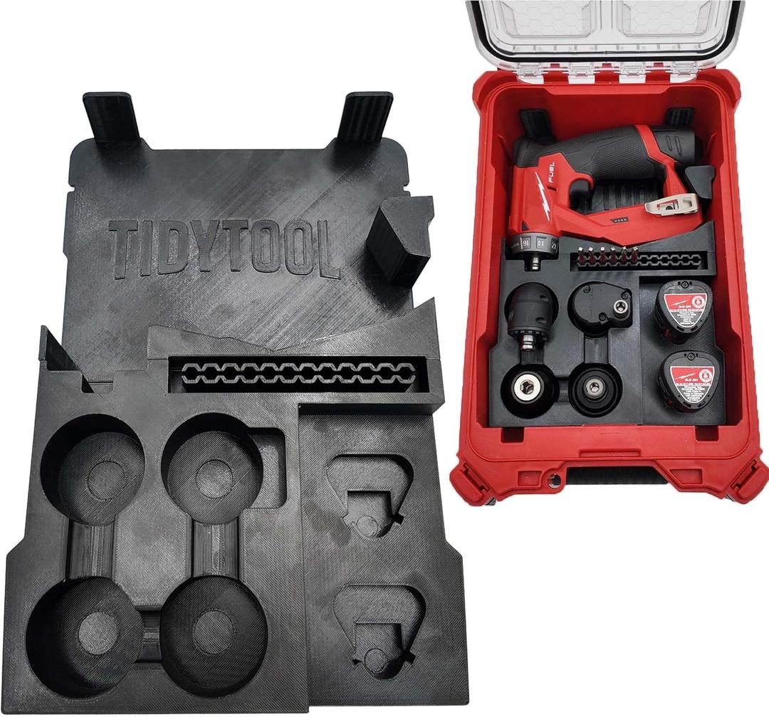 Tidy Tool Insert for Milwaukee M12 Installation Drill 2505-20  Fits Packout Compact Organizer 48-22-8435  All 4 Attachments & Battery Storage Liner Only