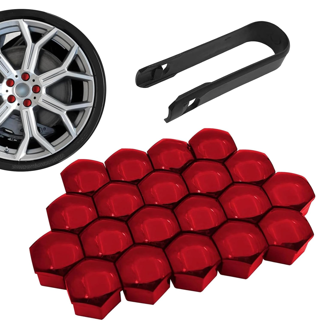 Lug Nut Covers, 17mm Wheel Lug Nut Covers Caps with Removal Tool, Wheel Center Bolt Decoration, Universal for Cars, Trucks, SUVs (Red)