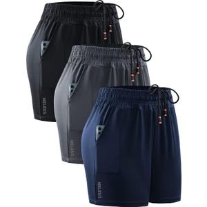 NELEUS Women's 4 Inches Running Shorts Workout Athletic Short for Yoga with Pocket,9066,Black/Grey/Navy Blue,3 Pack, X-Large