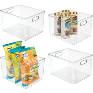 Pack Of 4 Linus Multi-Purpose Storage Bin with Handles for Kitchen, Pantry, Cabinet, Nursery, Crafts - 12" x 10" x 8", Clear