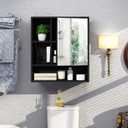 ChooChoo Bathroom Wall Mirror Cabinet, Medicine Cabinet with Single Door and Adjustable Shelf, Over The Toilet Space Saver Storage Cabinet, Black