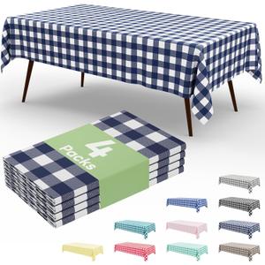 misaya 4 Packs Buffalo Disposable Table Cloth, 54 x 108 Inch Waterproof Plastic Tablecloth, Rectangle Navy and White Checkered Table Covers for Picnic, Birthday, Party