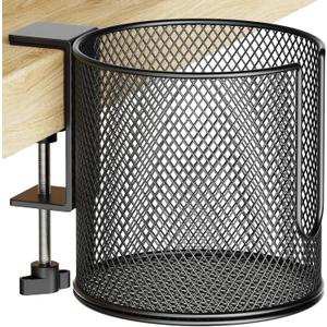 Large Desk Cup Holder, Fully Covered Anti-Spill Clip on Table Cup Holder, Office Gaming PC Desk Accessories, can Hold Universal Cup, Bottles, Mugs, Cans, Tumblers, 3.95" Inner Diameter(1 Pack Black)