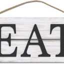 Barnyard Designs Eat Wood Wall Art Sign, Rustic Primitive Farmhouse Country Kitchen and Home Wall Decor, White/Black, 17" x 7
