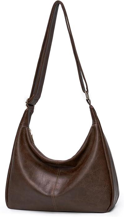 celestina Hobo Bags for Women, Ultra Soft Foldable Vegan Leather Shoulder Handbag, Stylish Slouchy Tote Purses (Brown)