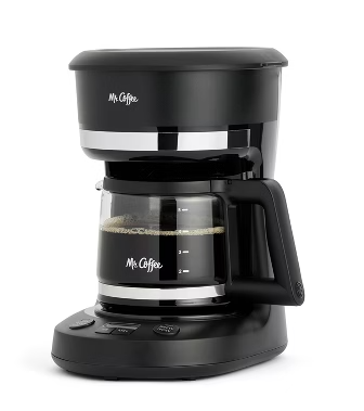 Mr. Coffee 5-Cup Programmable Coffee Maker Black: Drip Coffee Machine, Electric, Dishwasher-Safe, Paper Filter, 25 oz Capacity